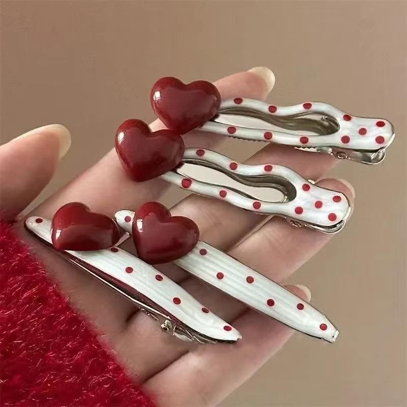 Korean Red Hearted Cherry Polka Hair Clip Sweet Cute Side Hairpin Hair Accessories for Women Girls Gifts