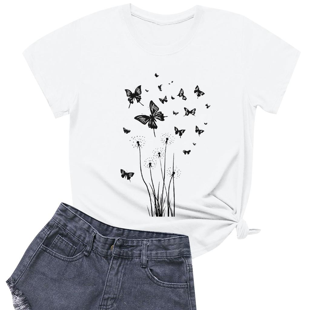 Γυναικεία Μόδα Casual Μπλούζες Πουλόβερ με Μανίκι Κοντό και Στρογγυλή Λαιμόκοψη με Ποικίλα Μοτίβα