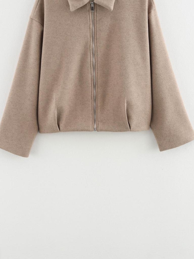 European & American Women's Fashion Casual Pleated Zipper Wool Jacket