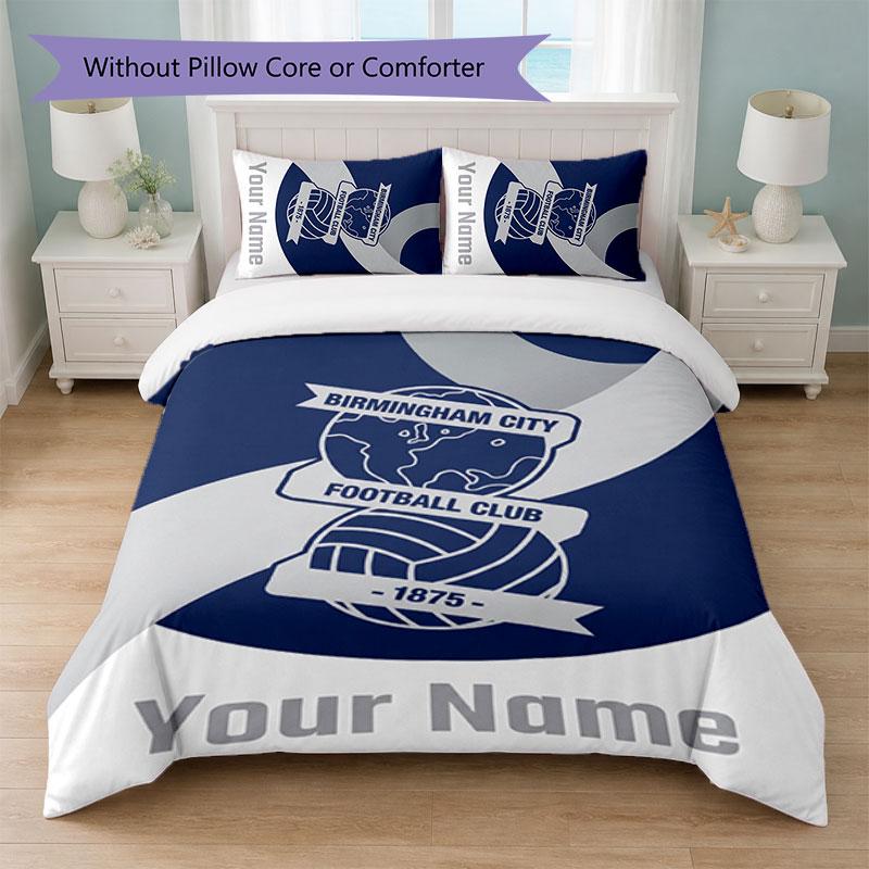 BIRMINGHAM CITY Football Juego de Cama con Texto de Nombre Personalizado 1 Funda de Edredón + 2 Fundas de Almohada Logo de Fútbol Regalo Personalizado para Ocasión Especial Decoración de Dormitorio