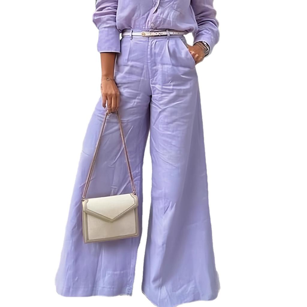 Women's Cotton Linen High Waist Wide Leg Pants with Pockets Summer Minimalist Solid Color Casual Office Trousers