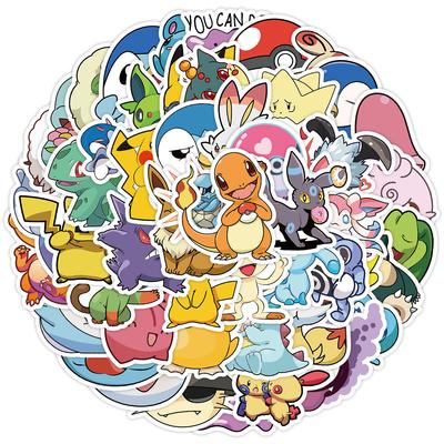 50 Sheets of Japanese Anime Pokémon Doodle Stickers, Water Cup, Luggage, Waterproof Decorative Stickers, Creative Anime Stickers