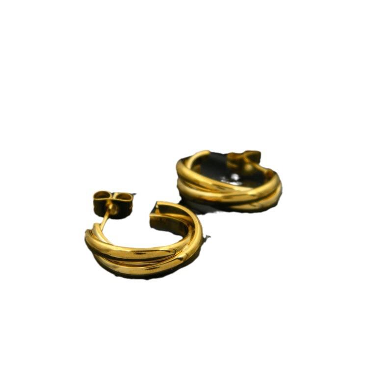 Ins Cold Wind Drei Ringe Kreis Ohrringe Damen C-förmige Retro Modische Ohrringe im Hong Kong Stil