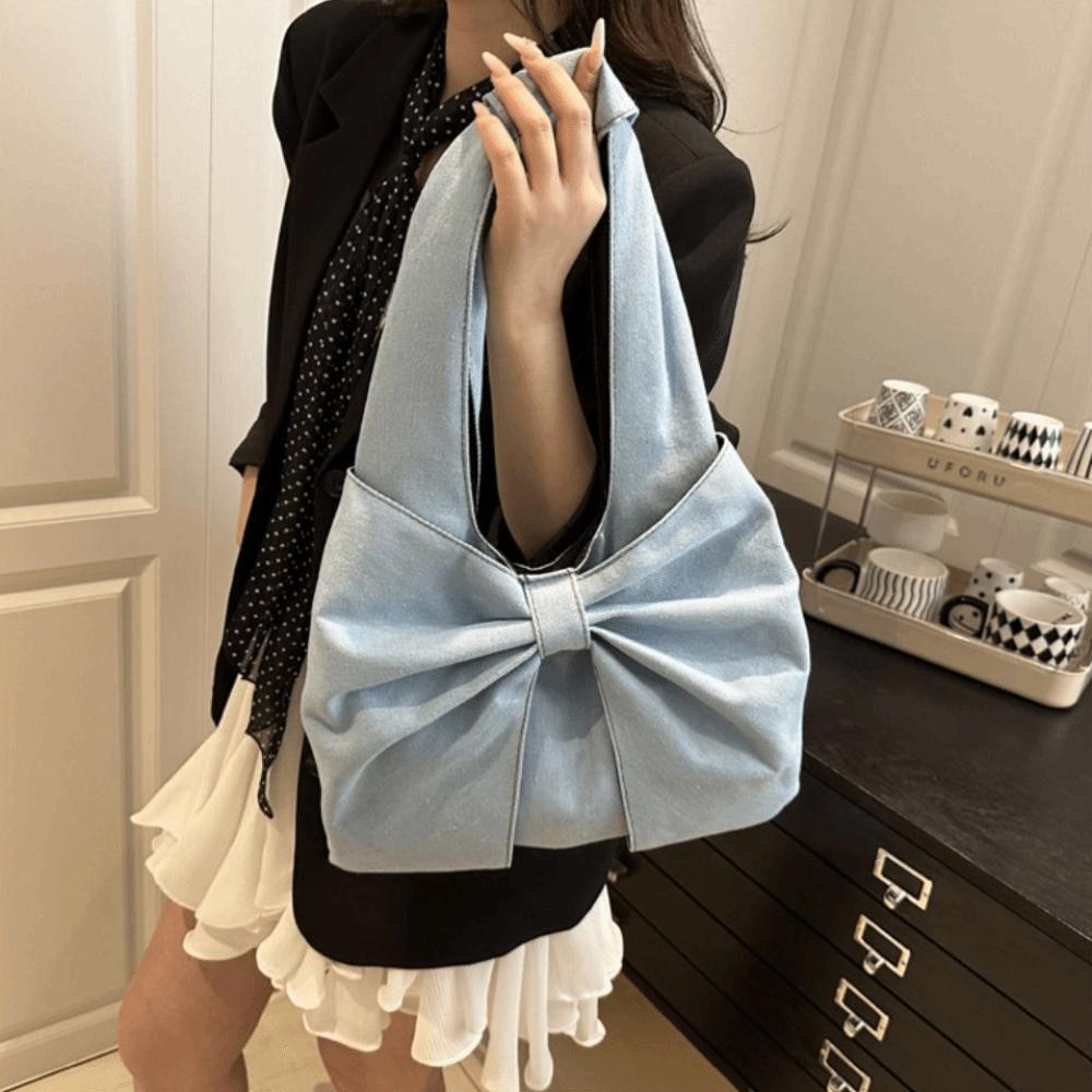 Designer Bow Denim Bag Casual Women's Tote bag Ins Bow Shoulder Bag  Ladies
