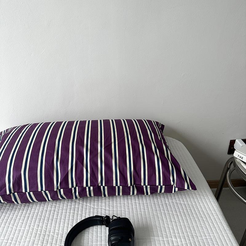 Solid Color Striped Pure Cotton Pillowcase (Single Piece)