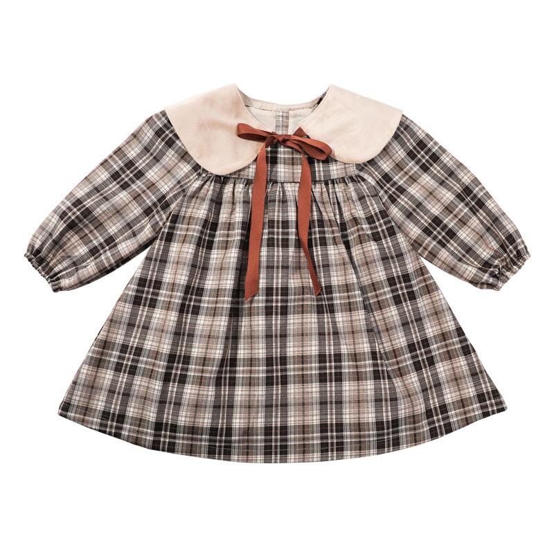 Girls Plaid Dress Spring Children Long Sleeve Fashion Princess Doll Collar Dresses for Baby Girl
