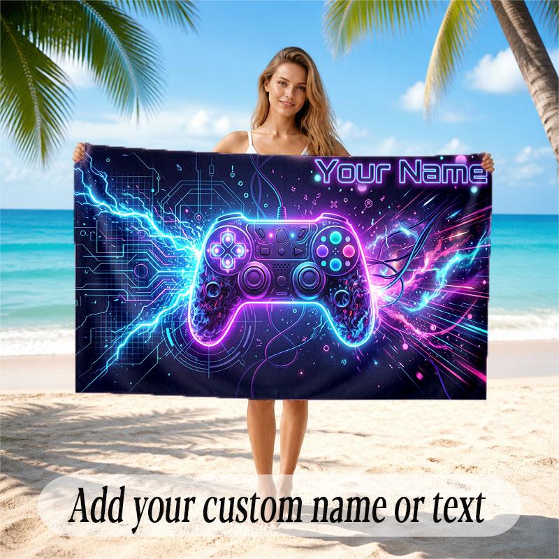 Neon Colorful Theme Soft Beach Towel Personalized Custom Name Text Towel Portable for Beach Pool Travel