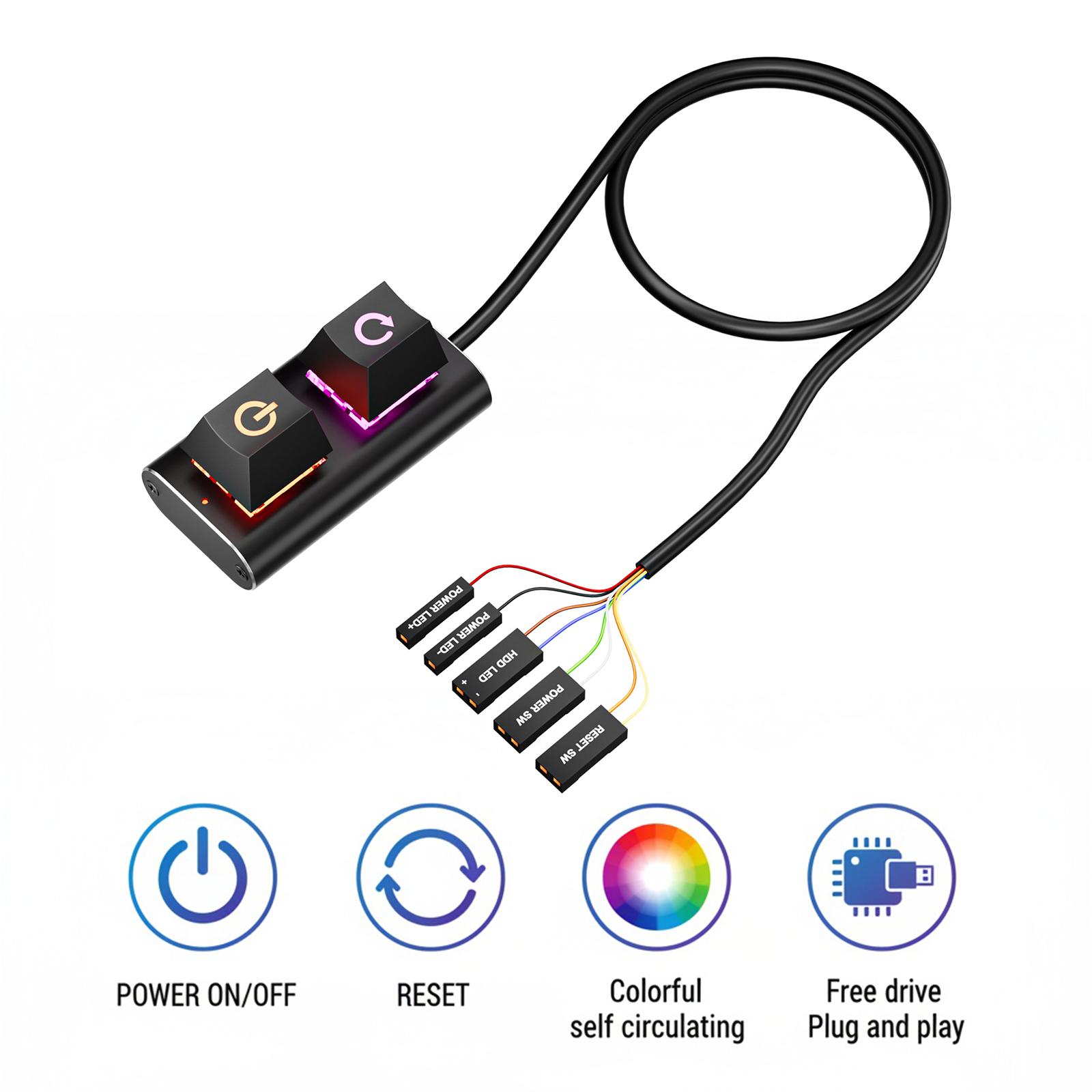 2m Extended Desktop Power Button with LED Light Mechanical Desktop Power Switch with Extension Cable for Home Office PC Case China Mainland
