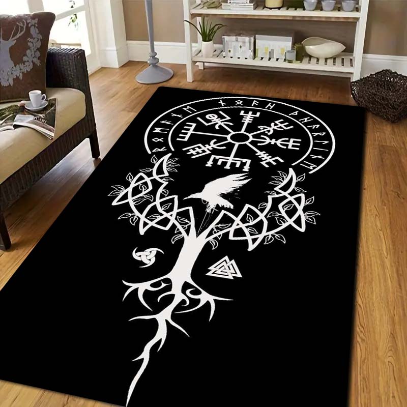 Viking Norse Rune Symbol Print Area Rug Non‑Slip Soft Floor Carpet Bedroom Living Room Present Indoor Home Lounge Bedding Decor