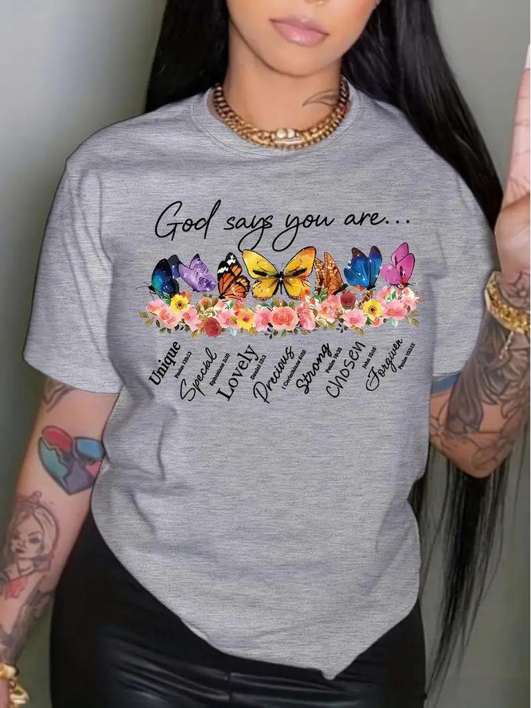 Light Grey Women's Short-Sleeved European and American Style Top with Picture