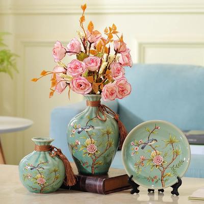 3-teiliges Set Neue chinesische Keramikvase Kuriositätenschränke Vasen für Blumen Hochzeitsdekoration Blume mit Vase Heimdekorationszubehör