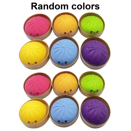 12Pcs Steamed Bun Stress Ball with Steamer Anti-Anxiety Glitter Cartoon Dumpling Squeeze Toy Simulated Dough Ball Fidget Sensory Toy