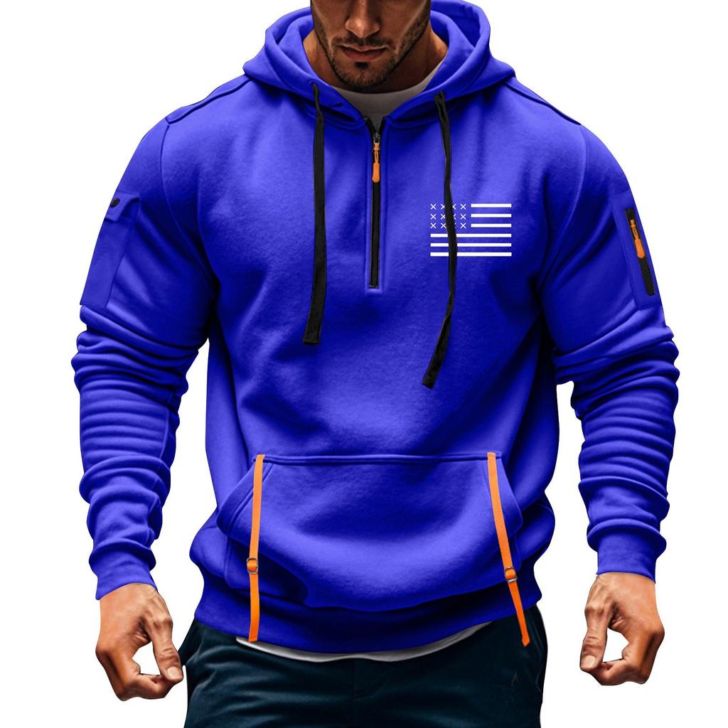 Men's Printed Sweatshirt Hoodie Zipper Arm Pocket Cardigan Men's Sports Large Size Casual Hoodie
