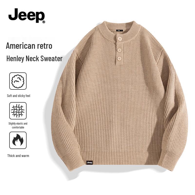Jeep Men s Henley Neck Knit Pullover Sweater 2XL