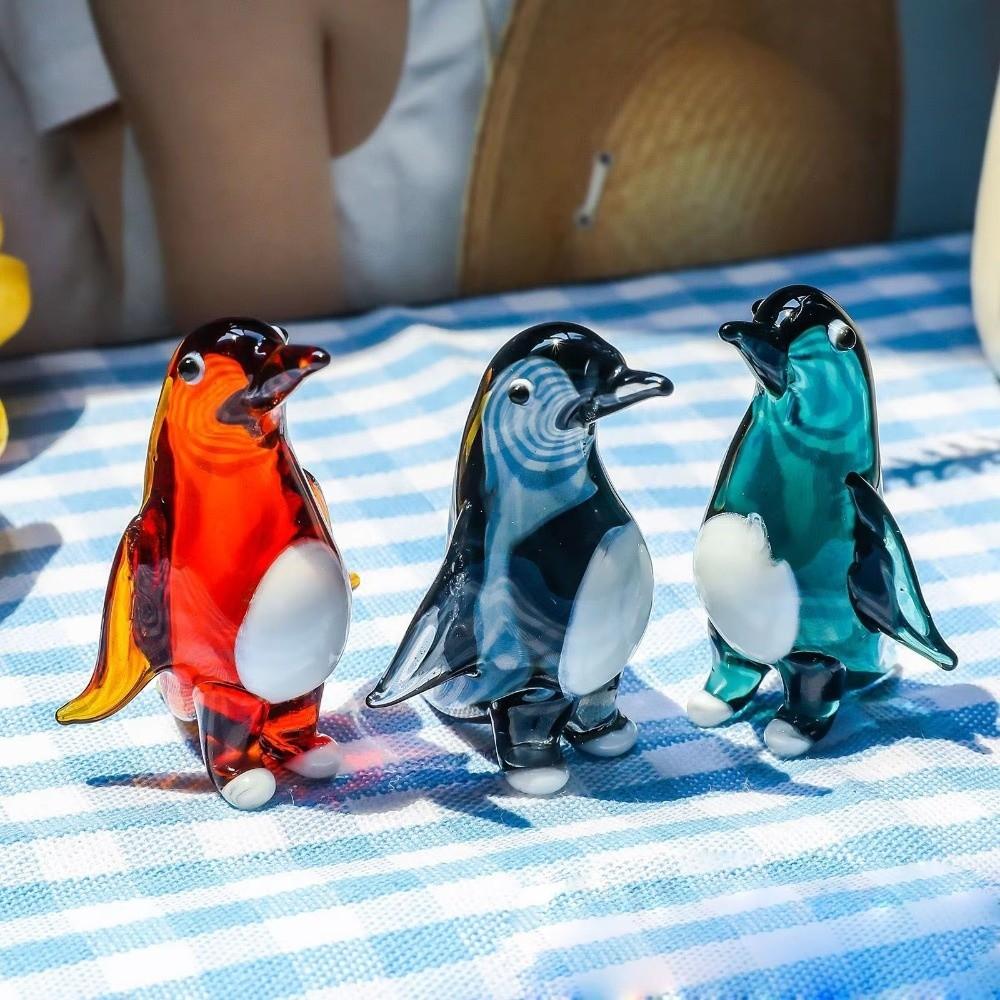 Glass Blown Penguin Figurine Simulated Figurine Collectible Sculpture Ornament Home Table Decor