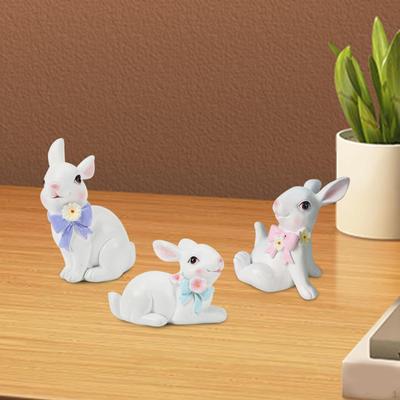 3Pcs Bunny Figurine Rabbit Sculpture for Easter Home Decoration