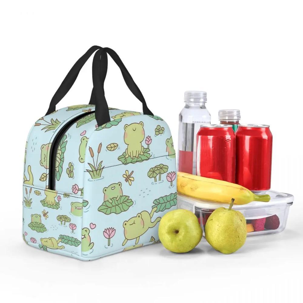 Cute Frog On Lotus Leaves Insulated Lunch Bag for Kids School Cooler Thermal Food Box Tote Portable Lunch Boxes Container