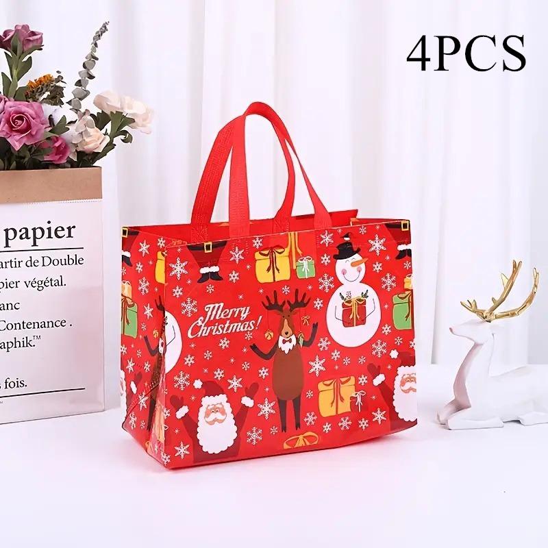 1/4/5PCS Christmas Handbag Thickened Non-woven Fabric Printed Cute Cartoon Santa Claus Snowman Sturdy Waterproof Packaging Bag