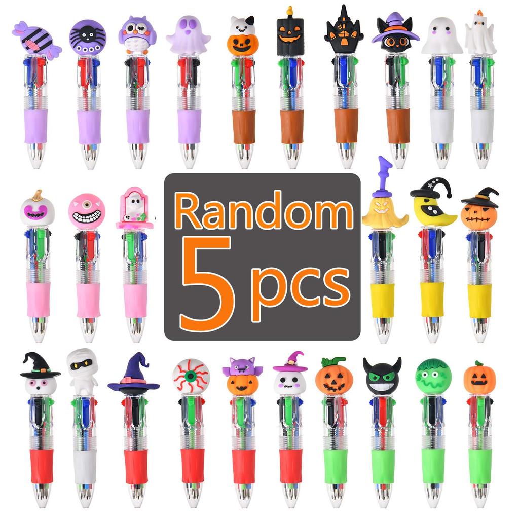 5/10 Stück Halloween Stifte Mini 4-in-1 Farben Einziehbar Bunter Kugelschreiber Kürbis Geist Fledermaus Schreibwaren Schulparty Geschenk