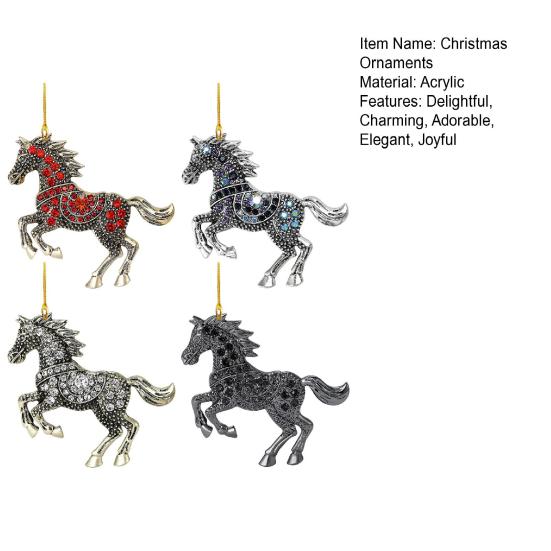 Horse Christmas Ornaments Sparkly Rhinestone Horse Car Rear View Mirror Charm 2D Flat Acrylic Auto Hanging Pendant Horse Lover Gifts for Women Men