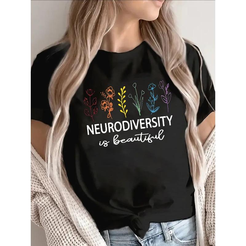 

Lightweight And Comfy T-Shirt Featuring a Beautiful Neurodiversity Design with a Vibrant Floral Print, Ideal for Everyday Use at Home, 4XL чорний