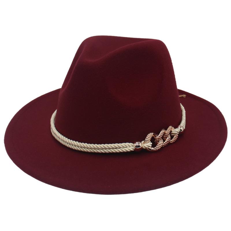 Jazz Hat Retro Men'S And Women'S Cotton Felt Hat Big Brim Panama Hat Gold Chain Hat