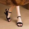 Straight Strap Sandals Women French Retro Temperament Wedge Heel High Heels Women Fashion Simple Summer