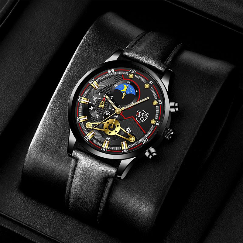 Fashion Mens Watches for Men Business Black Leather Quartz Wristwatch Calendar Male Luxury Casual Sports Bracelet Luminous Clock
