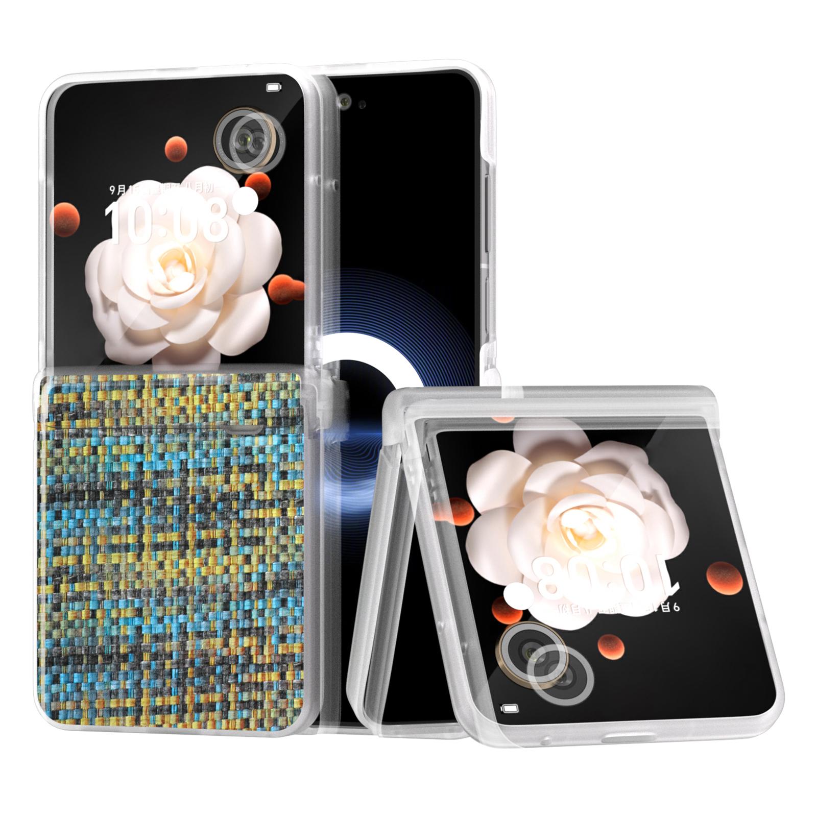 

For Honor Magic V Flip 5G Case Matte Edge Plaid Texture Hinge Leather+PC Phone Cover Gold