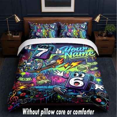 City Urban Theme Custom Text Or Name 3Pcs Bedding Set,1 Flat Sheet & 2 Pillowcases Personalized Home Bedding