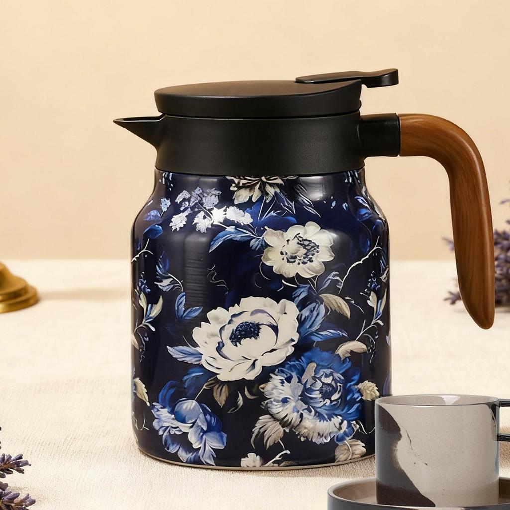 Tea Pot 1L Vintage Stainless Steel Insulated Leakproof Built-in Strainer Tea Water Kettle for Home Office Kitchen Apartment