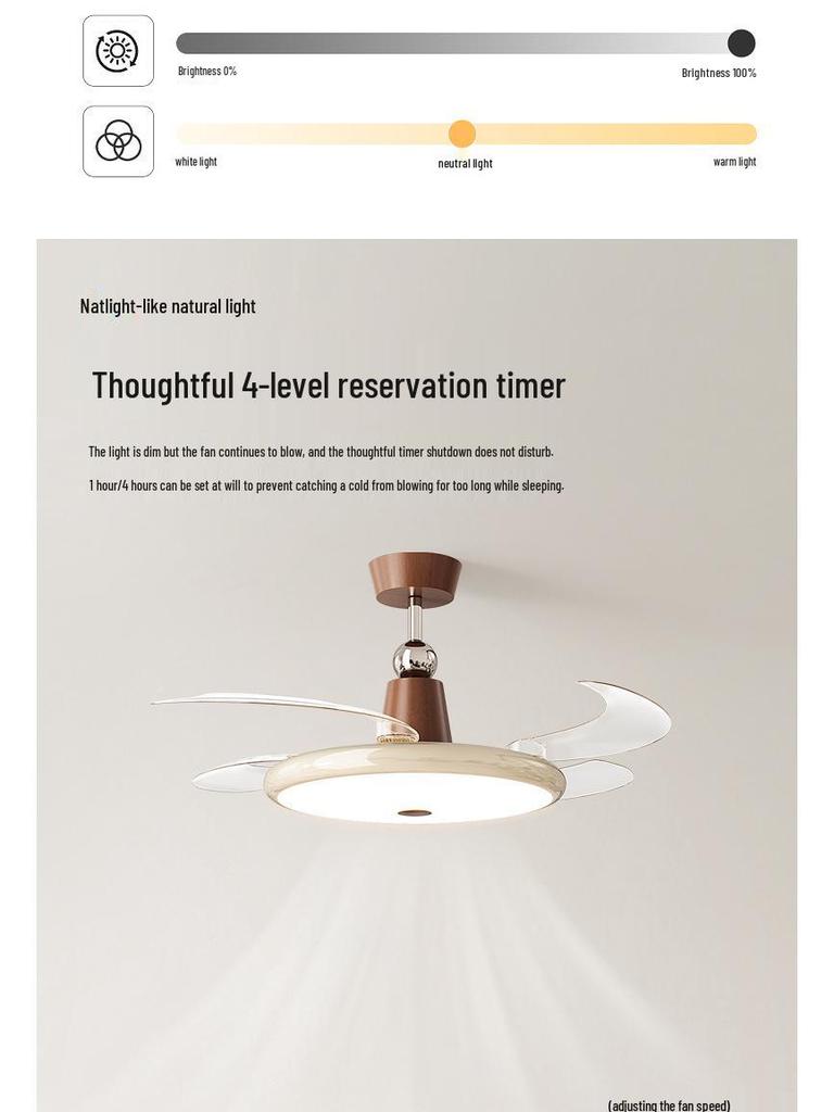 2025 Cream Wabi-Sabi Mid-Century Ceiling Fan Light, Silent High Airflow for Living Rooms & Restaurants