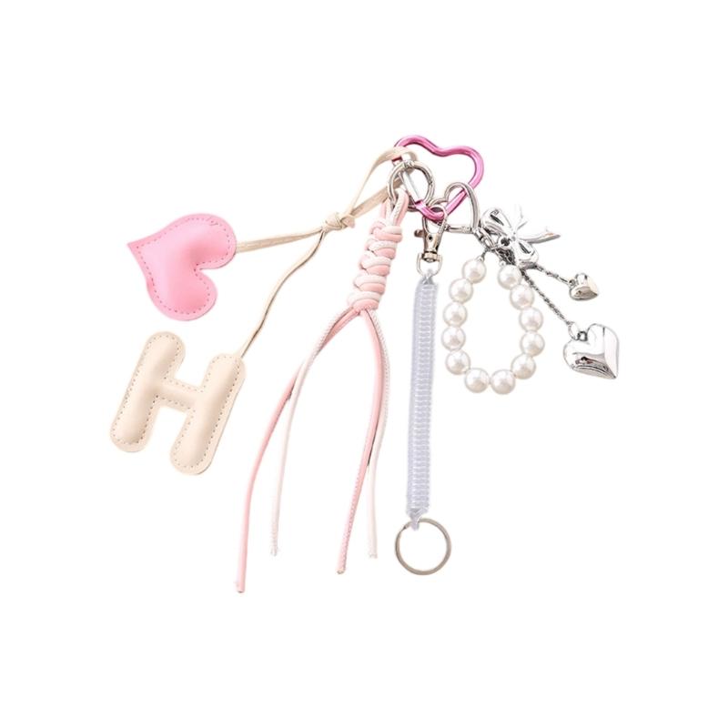 Cute Bag Charm Pendant Keyring Alphabets Heart Braided Rope Keychain Bag Charm for Backpack Purse Handbag Decoration
