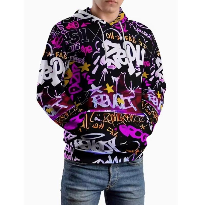 Men's Casual Pattern Design Pullover Hooded Sweatshirt, Paired with Kangaroo Pocket for Winter and Autumn Streetwear