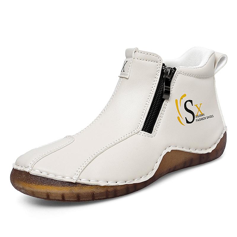 New Women Ankle Boots Fashion Zipper Women's Boots Handmade Leather Women Casual Shoes Outdoor Comfortable Flats Walking Shoes