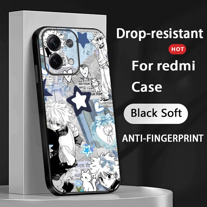 Killua Zoldyck Hunters X H Pattern Phone Case For Redmi Note 14 13 12 11 Pro Plus S 5G 14C A3 Soft Black Phone Cover