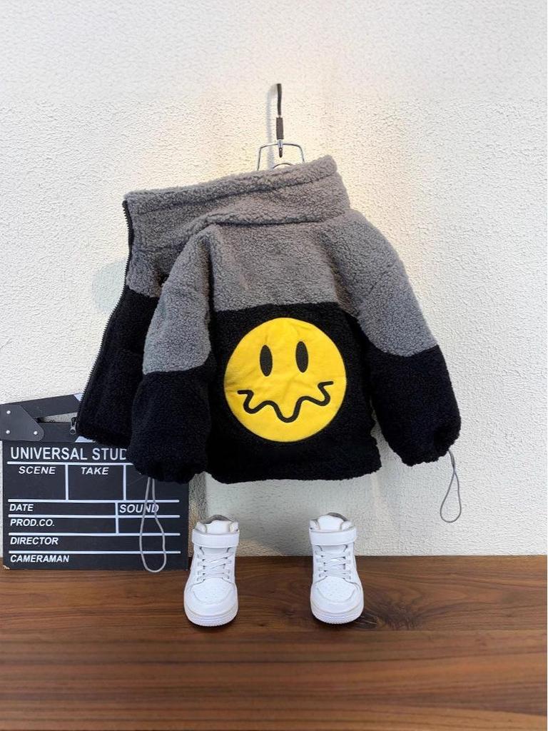 Boys' Plush Lined Jacket - 2025 Winter Style Lambswool Baby Coat, Children's Thick Cotton Padded Outerwear