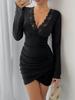 2025 Spring/Summer Women's V-neck Mesh Lace Flared Sleeve Mini Dress
