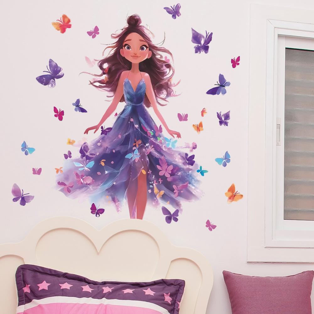 Cartoon Dreamy Butterfly Girl Bedroom Home Background Wall Decoration Wall Sticker