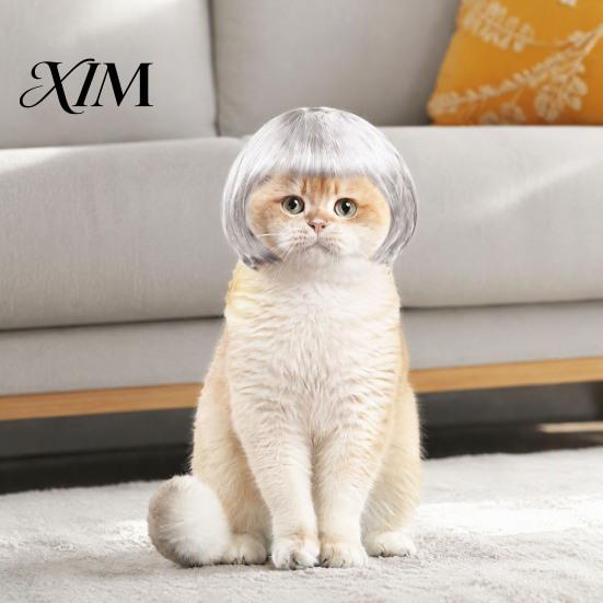Small Pet Party Accessory Bob Wig, Funny Cat Wig with Adjustable Elastic Band, Soft Breathable Strap Headpiece Mesh, Cute Cosplay for Dogs And