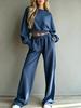 Women Tracksuit Set Long Sleeve Crop Top And High Waist Sweatpants Casual Loose Fit Loungewear Two Piece Set