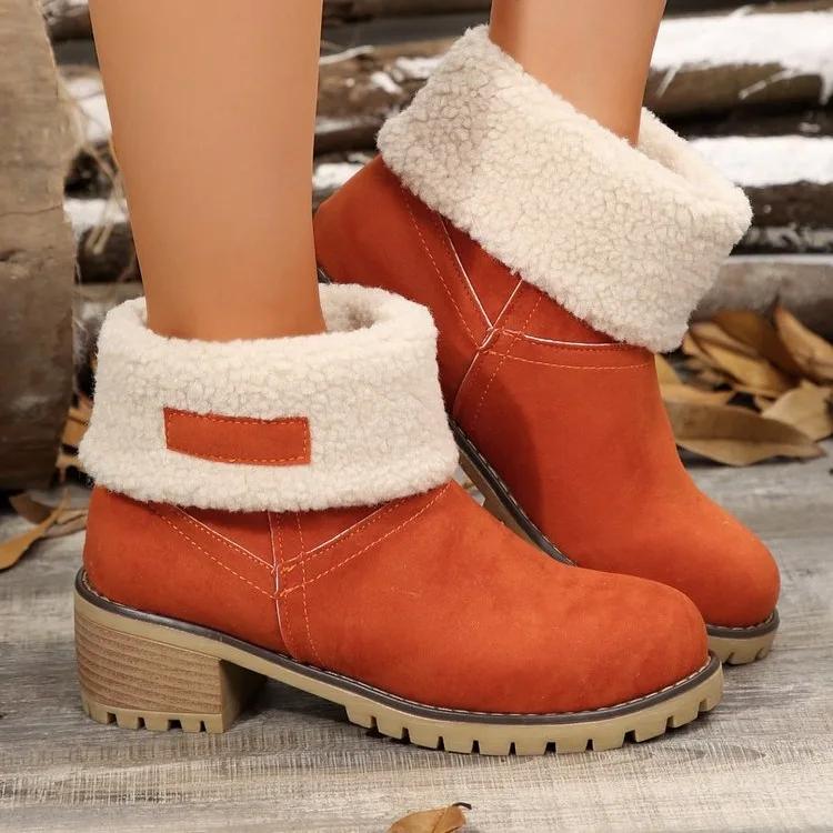 Fashion Women Boots Winter Fashion New Casual Comfortable Shoes Plus Velvet Warm Square Heel Round Toe Solid Color Ankle Boots Women