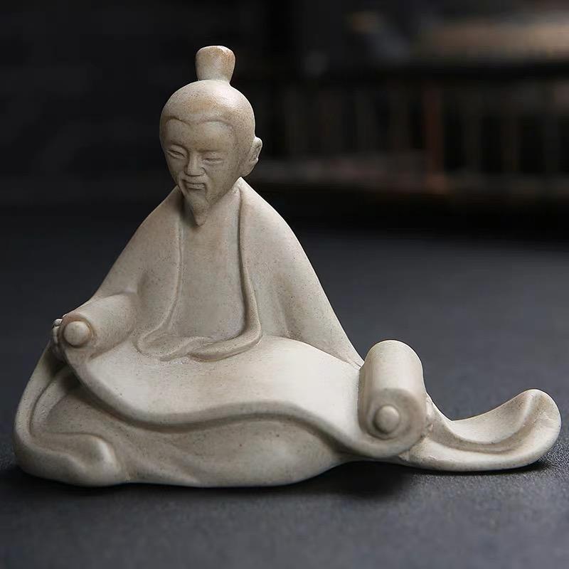 Jingdezhen Handgemachtes Teehaustier aus lila Ton und Steinzeug, Alter Mann spielt Klavier, Schach, Ornament, Keramik, Teezeremonie
