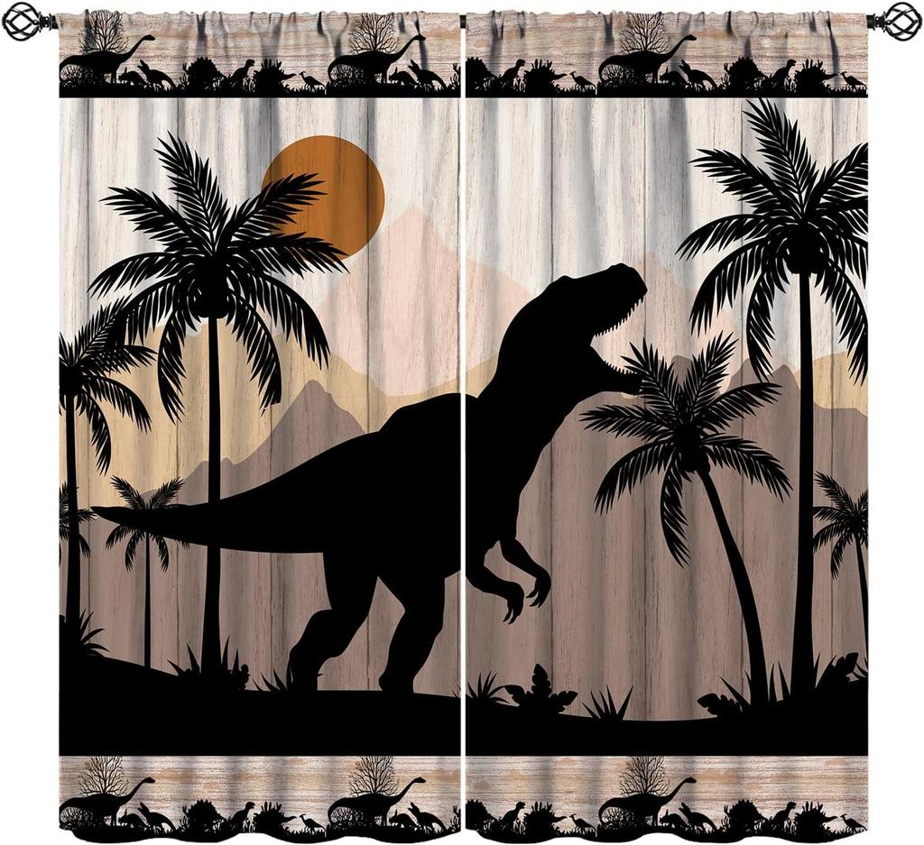 Boys Dinosaur Curtains, Cartoon Dino Kids Window Treatments For Boys Girls Children Nursery Living Room Bedroom, Colorful Safari