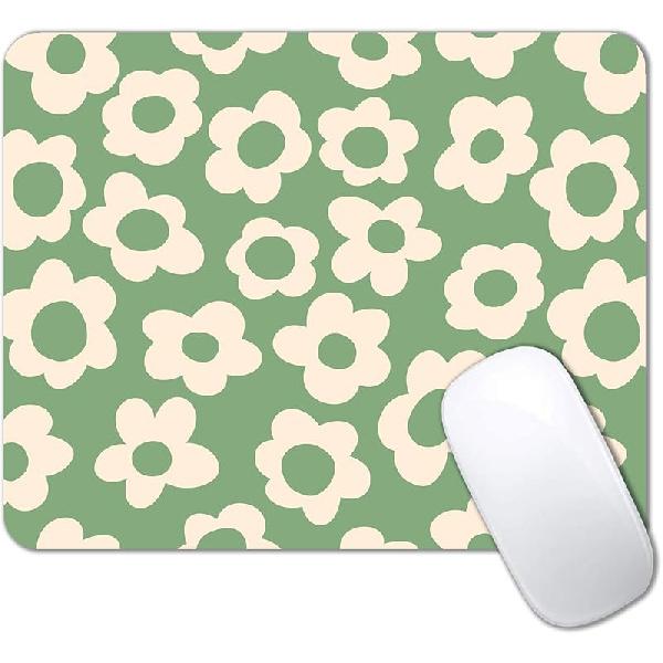IMAYONDIA Cute Pink Mouse Pad, Daisy Flowers Mouse Pad, Aesthetic Modern Art Mousepad, Abstract Desk Decor, Anti Slip Rubber Base Orange Floral Mice Vintage Green Flowers
