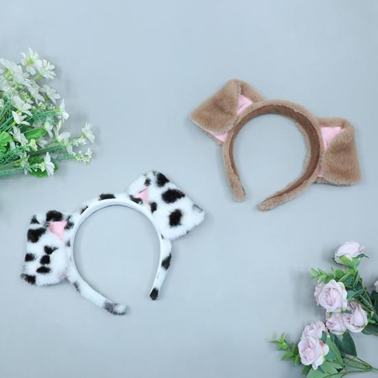 Cute Plush Dot Print Dog Ears Headband Kid Adult Animal Shape Elastic Hair Hoop Cosplay Costume Accessory Gift