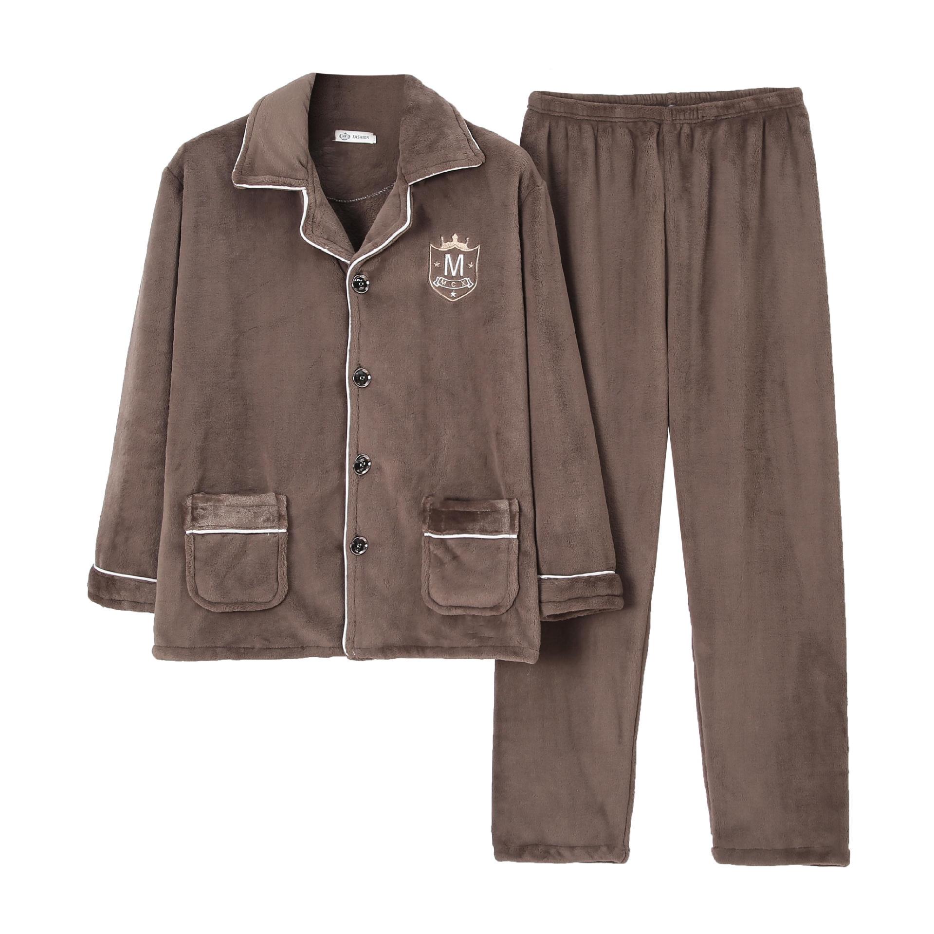 

Мужской фланелевый пижамный комплект - кардиган с длинными рукавами и лацканами на осень/зиму 667 XL