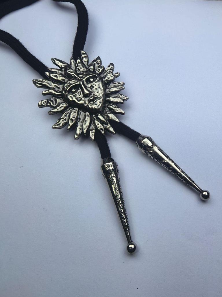 Eagle Head Sunflower Pendant Bolo Tie with Leather Woven Necklace