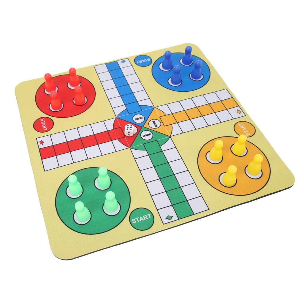 Flying Chess Set PU Leather Travel Game Mouse Pad Family Broad Game Toy with 16 Chess Pieces and Dice for Home Party