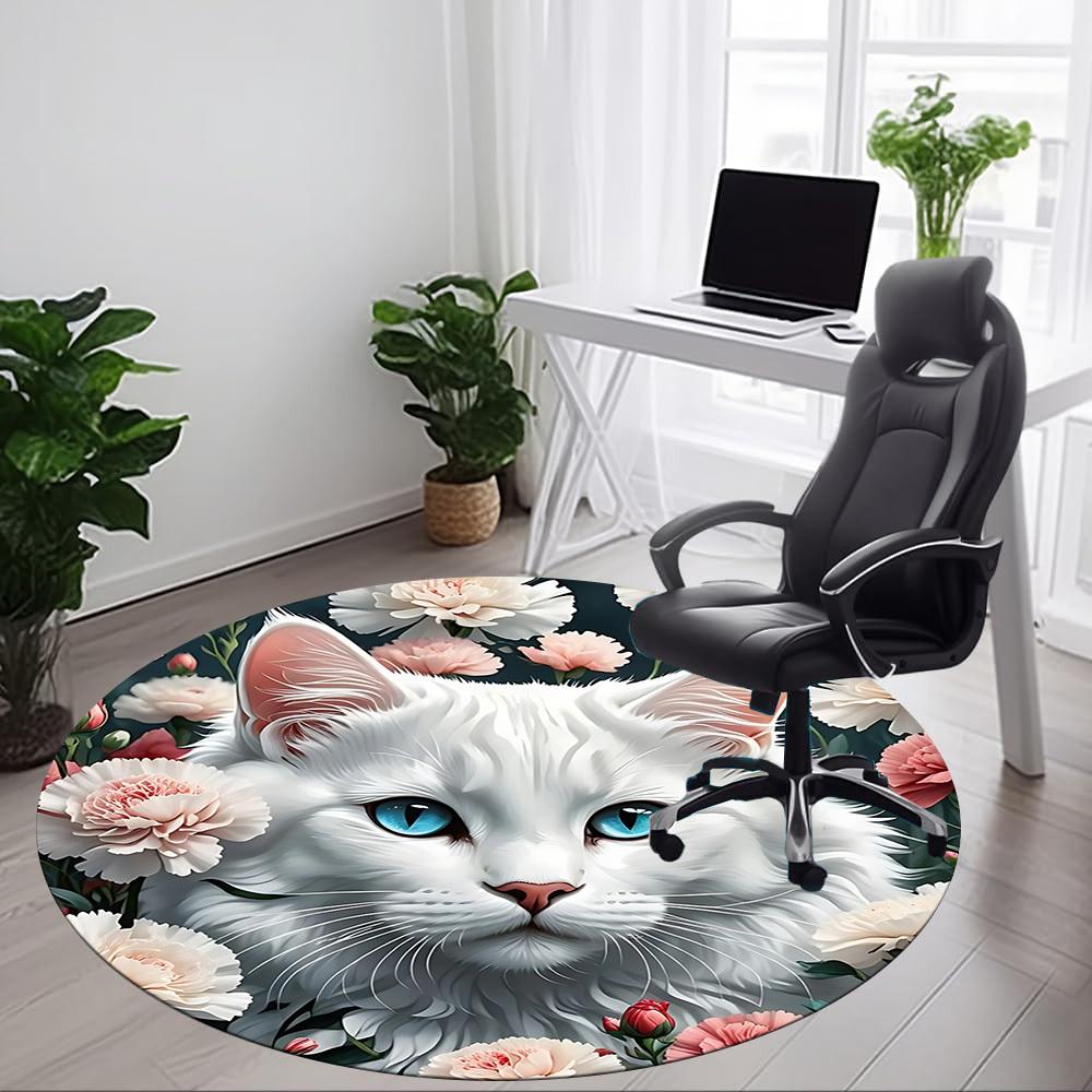 1 Stück Florales Katzenmuster Stuhlteppich für das Büro Maschinenwaschbarer Teppich für das Büro, Gutes Geschenk für Familie oder Freunde yy251225211